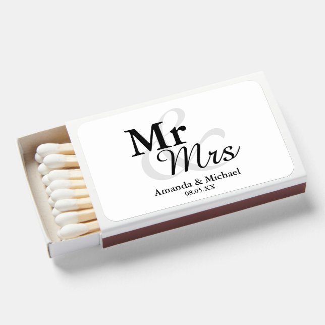 Mr &Mrs Elegant Script Wedding Favor Matchboxes (Front Open)