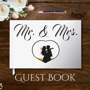 Mr Mrs Elegant Silver Foil Photo Heart Wedding  Foil Guest Book