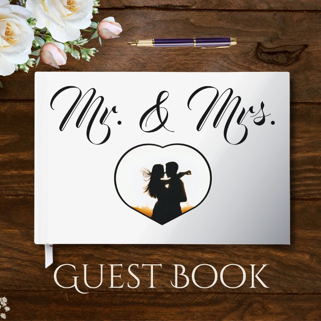 Mr Mrs Elegant Silver Foil Photo Heart Wedding  Foil Guest Book (Creator Uploaded)