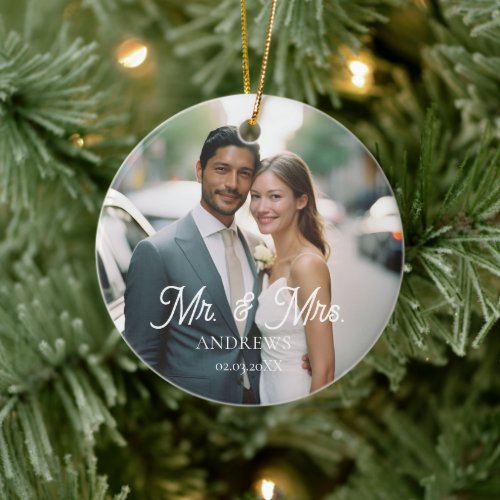 Mr. &amp; Mrs.!  Elegant, Simpel, Photo Ceramic Ornament