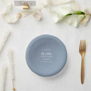 Mr & Mrs Elegant Weddings Bride & Groom Dusty Blue Paper Bowls