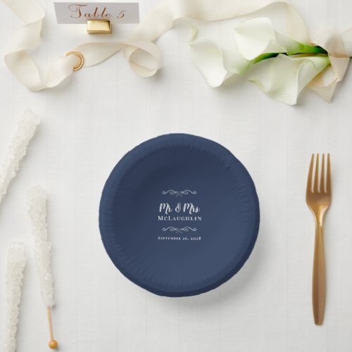 Mr  Mrs Elegant Weddings Bride  Groom Navy Blue  Paper Bowls