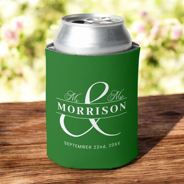 Mr Mrs Emerald Green Wedding Favor  Can Cooler (Creator Uploaded)