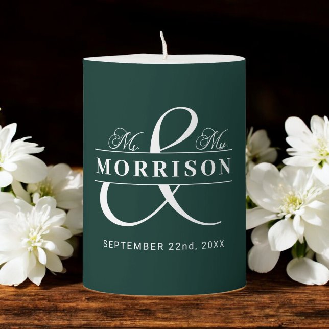 Mr Mrs Emerald Green Wedding Favor  Pillar Candle (Creator Uploaded)