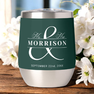 Mr Mrs Emerald Green Wedding Favor  Thermal Wine Tumbler
