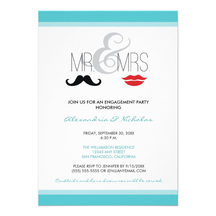 Mr. & Mrs. Engagement Party Invitation (aqua)