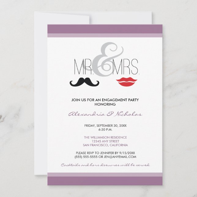 Mr. & Mrs. Engagement Party Invitation (lavender) (Front)
