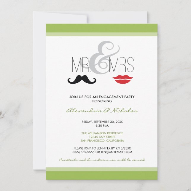Mr. & Mrs. Engagement Party Invitation (lime) (Front)