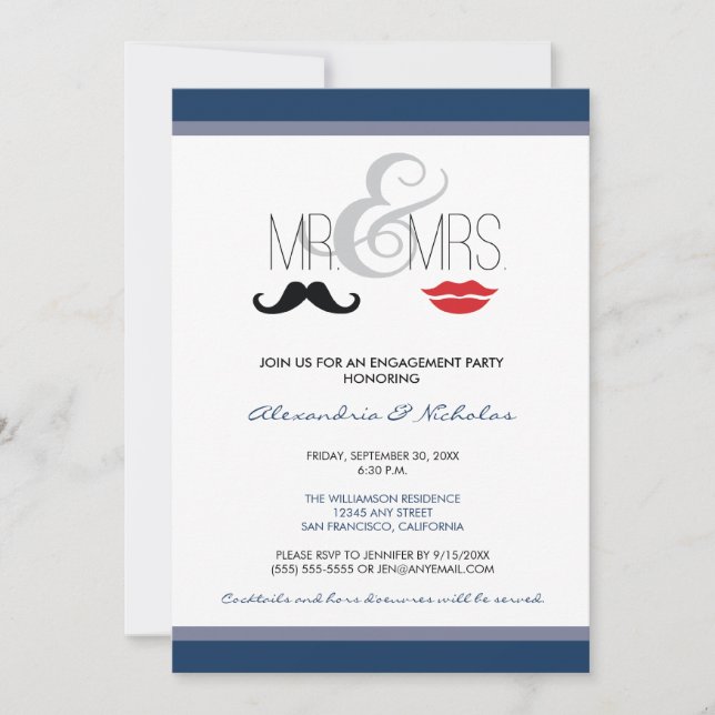 Mr. & Mrs. Engagement Party Invitation (navy) (Front)