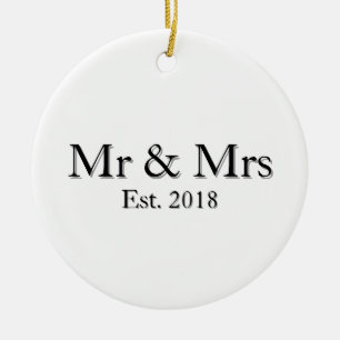 Mr & Mrs Est. Year Elegant Personalized Couple Ceramic Ornament