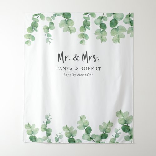 Mr  Mrs Eucalyptus Wedding Backdrop Bride Groom