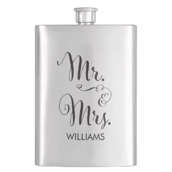 Mr. & Mrs. Fancy Script Flask by orangeboxy at Zazzle
