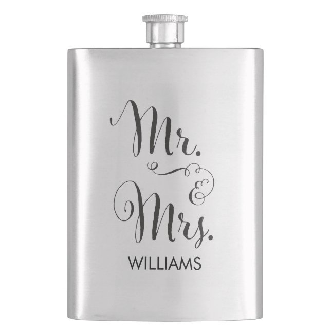 Mr. & Mrs. Fancy Script Flask (Front)