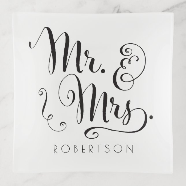 Mr. & Mrs. Fancy Script Trinket Tray (Front)
