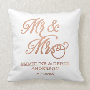 Mr & Mrs Faux Copper   Custom Names & Wedding Date Throw Pillow