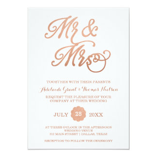 Mr & Mrs Faux Copper Wedding Invitation