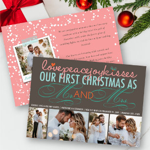 Mr & Mrs First Christmas 4 Photo Holiday Wedding Card