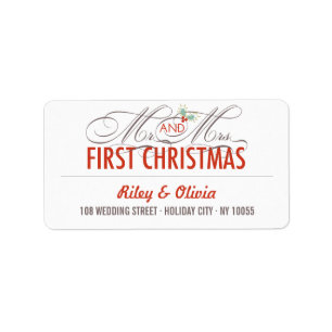 Mr & Mrs First Christmas Holiday Wedding Address Label