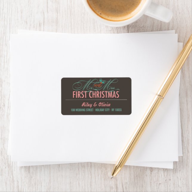 Mr & Mrs First Christmas Holiday Wedding Address Label (Insitu)