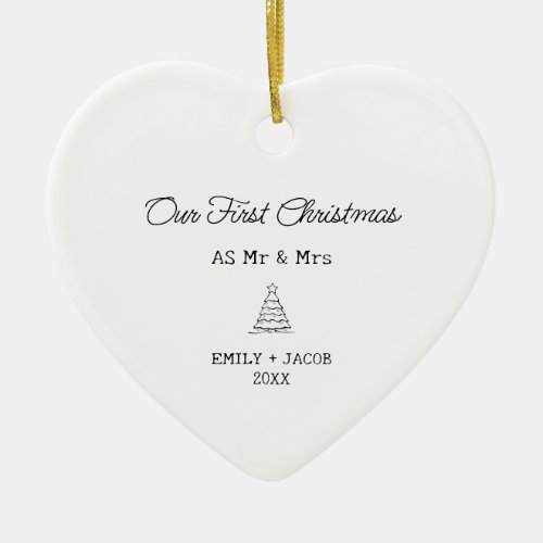 Mr  Mrs First Christmas Married Newlywed Wedding Ceramic Ornament