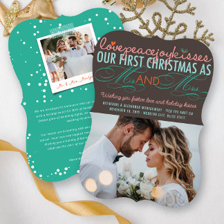 Mr & Mrs First Christmas Mistletoes Photo Wedding Holiday Card