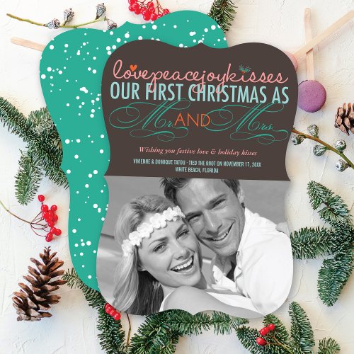 Mr  Mrs First Christmas Mistletoes Photo Wedding Invitation