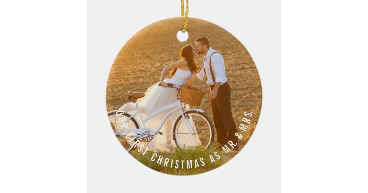 mr mrs first christmas wedding photo ornament zazzle com first christmas as mr and mrs ornament