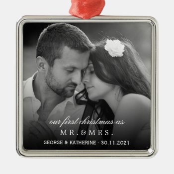 Mr & Mrs First Christmas Wedding Photo Ornament