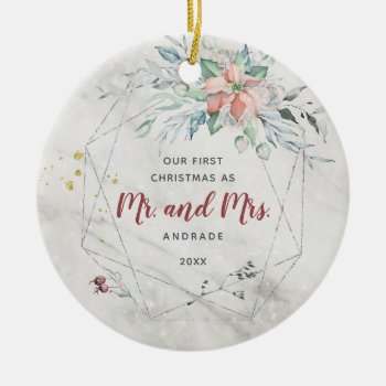 Mr Mrs First Married Christmas 1st Newlywed Photo Ceramic Ornament by rua_25 at Zazzle