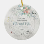 Mr Mrs First Married Christmas 1st Newlywed Photo  Ceramic Ornament at Zazzle