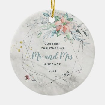 Mr Mrs First Married Christmas 1st Newlywed Photo  Ceramic Ornament by rua_25 at Zazzle