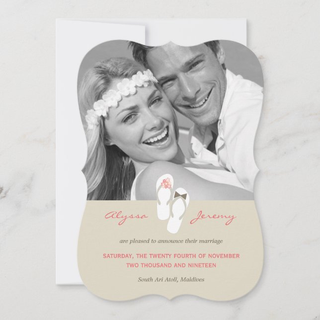Mr & Mrs Flip Flops Beach Wedding Announcement (Front)