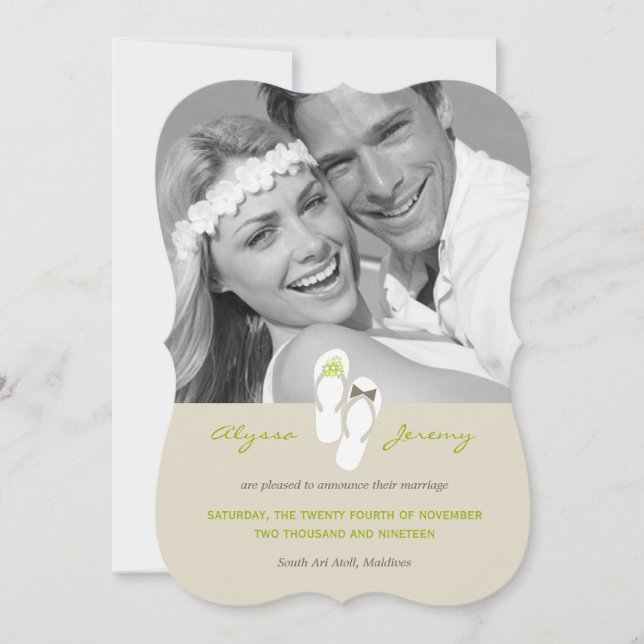 Mr & Mrs Flip Flops Beach Wedding Announcement (Front)