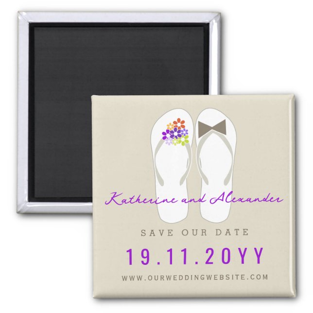 Mr & Mrs Flip Flops Beach Wedding Save The Date Magnet (Front)