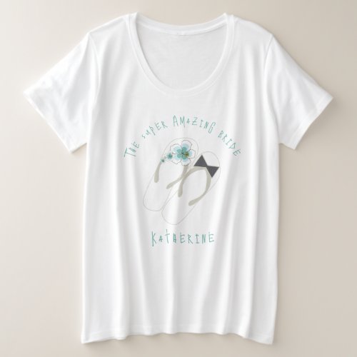 Mr  Mrs Flip Flops Blue Hibiscus Beach Wedding Plus Size T_Shirt