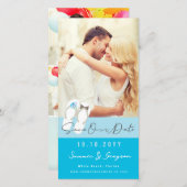 Mr & Mrs Flip Flops Daisies Beach Wedding Photo Save The Date (Front/Back)