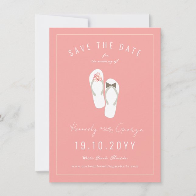 Mr & Mrs Flip Flops Daisies Beach Wedding Photo Save The Date (Front)