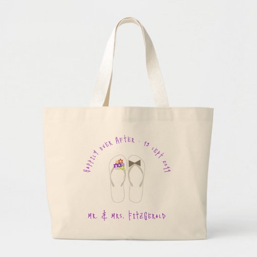 Mr  Mrs Flip Flops Flowers Beach Wedding Tote Bag