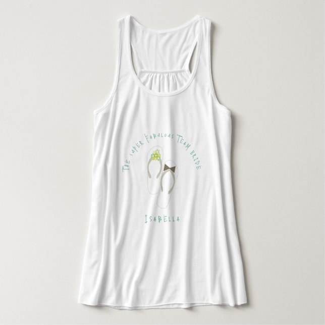 Mr & Mrs Flip Flops Green Flowers Beach Wedding Tank Top (Design Front)