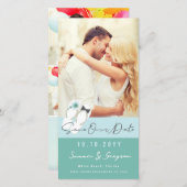 Mr & Mrs Flip Flops Hibiscus Beach Wedding Photo Save The Date (Front/Back)