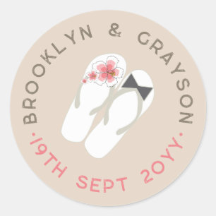 Mr & Mrs Flip Flops Hibiscus Beach Wedding Sticker