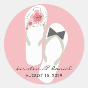 Mr & Mrs Flip Flops Hibiscus Beach Wedding Sticker