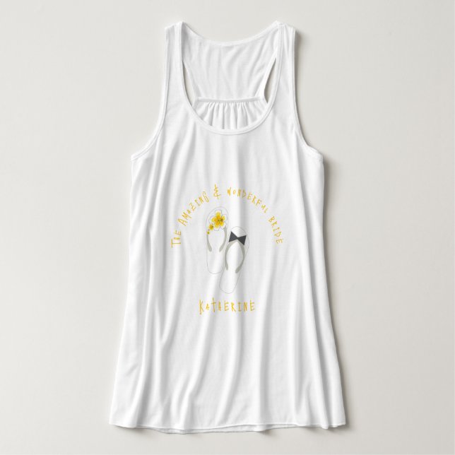 Mr & Mrs Flip Flops Yellow Hibiscus Beach Wedding Tank Top (Design Front)