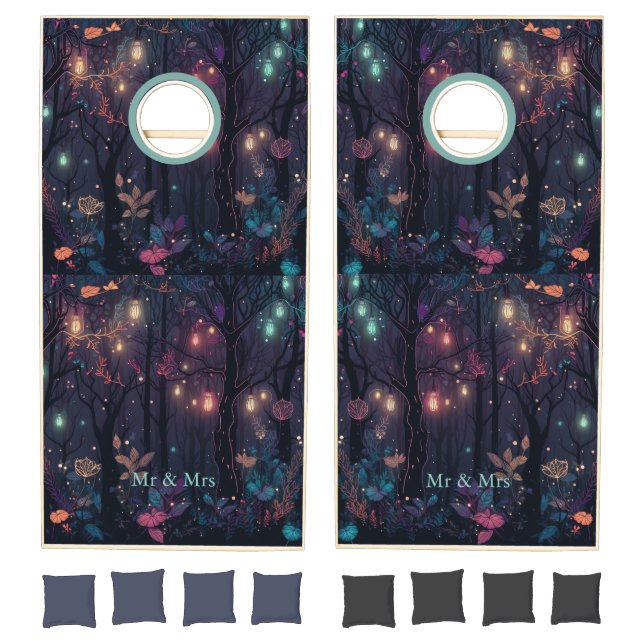 Mr & Mrs Floral Spray Fantasy Art Cornhole Set (Set)