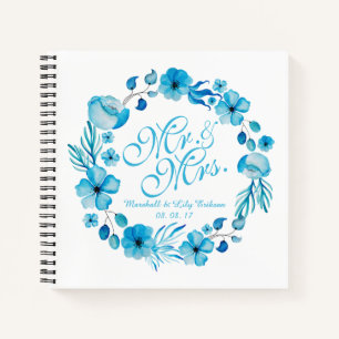 Mr. & Mrs. Floral Watercolor Wedding Guestbook Notebook