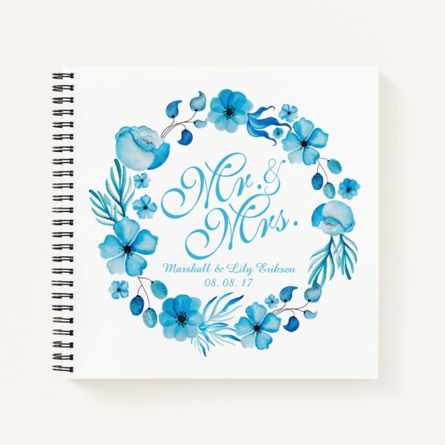 Mr. & Mrs. Floral Watercolor Wedding Guestbook Notebook (Front)