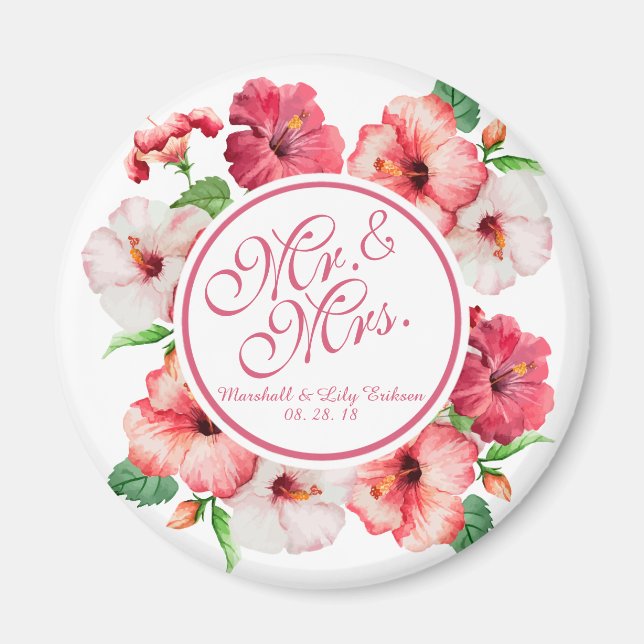 Mr. & Mrs. Floral Watercolor Wedding | Magnet (Front)