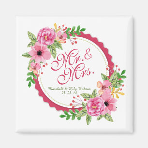 Mr. & Mrs. Floral Watercolor Wedding   Magnet