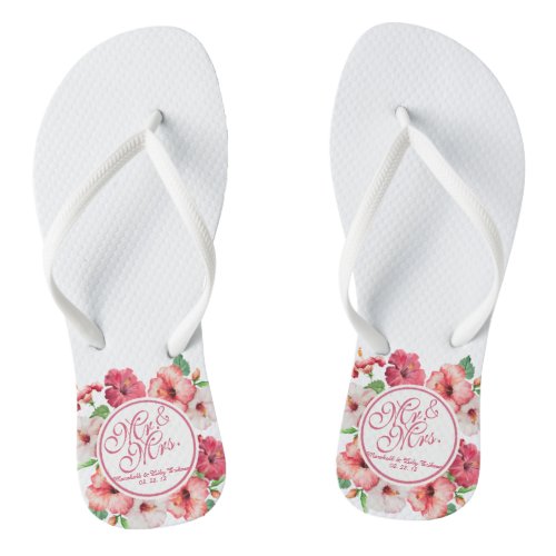 Mr  Mrs Floral Wedding Flip Flops