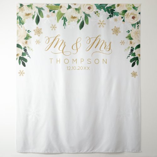 Mr  Mrs floral winter snowflakes wedding banner Tapestry